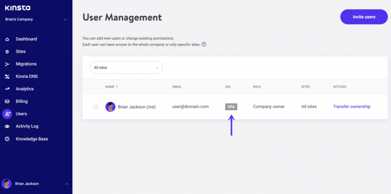 MyKinsta tweefactorauthenticatie (2FA)