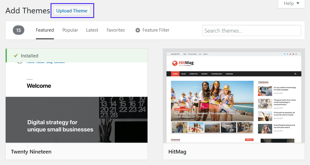 Upload thema functie in WordPress