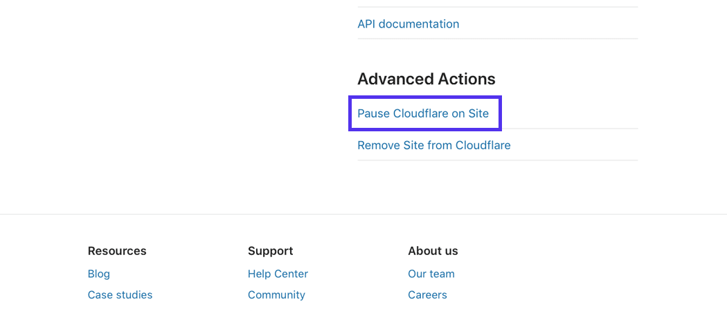 Klik op de link om Cloudflare te pauzeren.