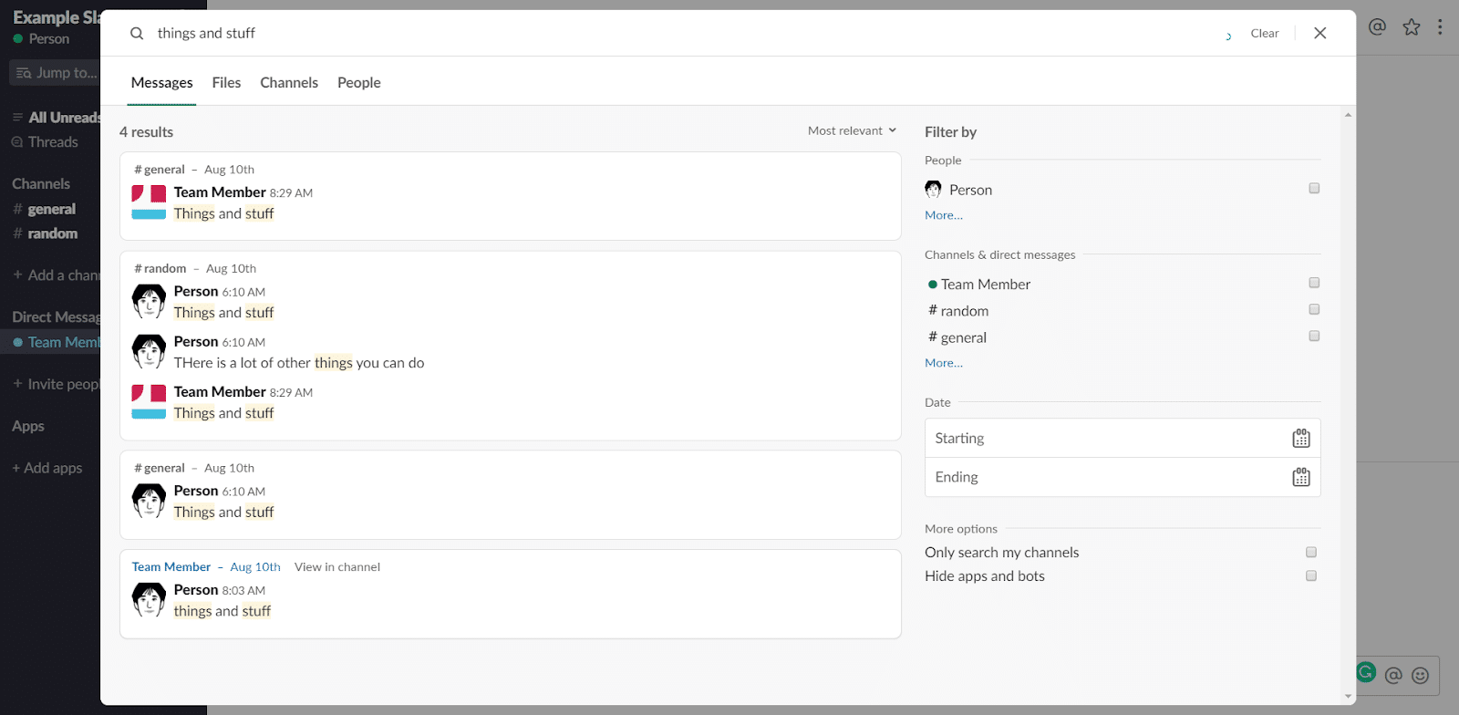 slack normal search