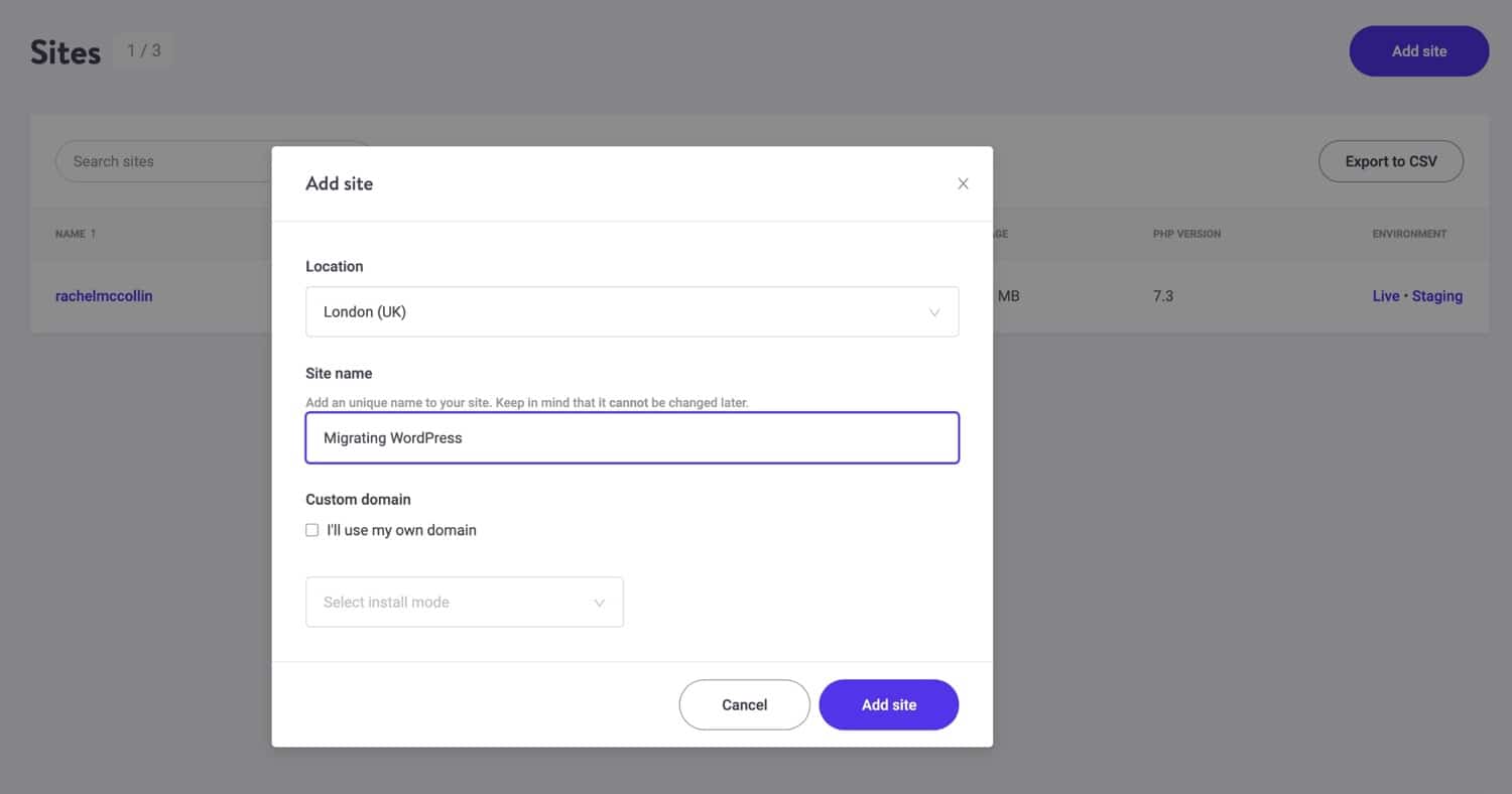 Sites toevoegen in MyKinsta