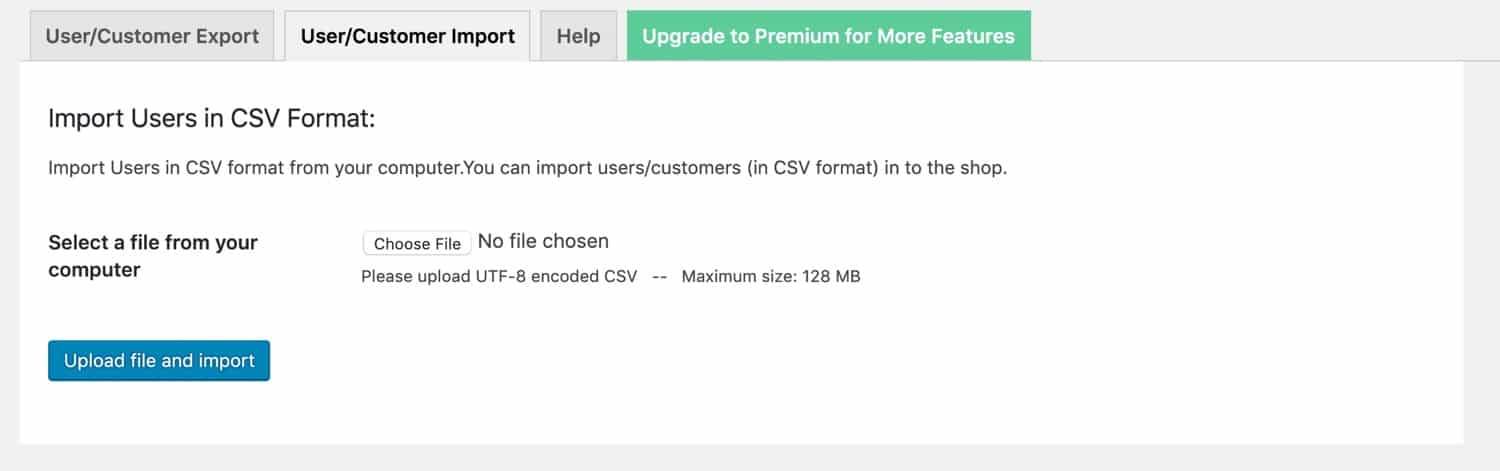User/Customer import