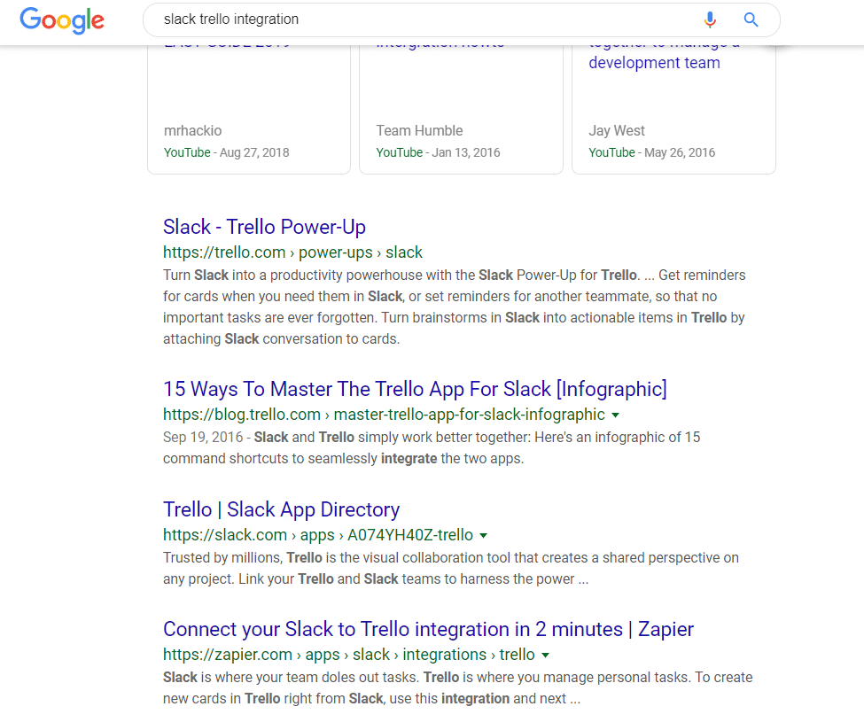 De Google zoekresultaten voor "slack trello integration"