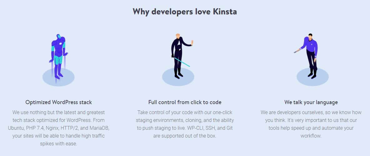 Developerfeatures van Kinsta