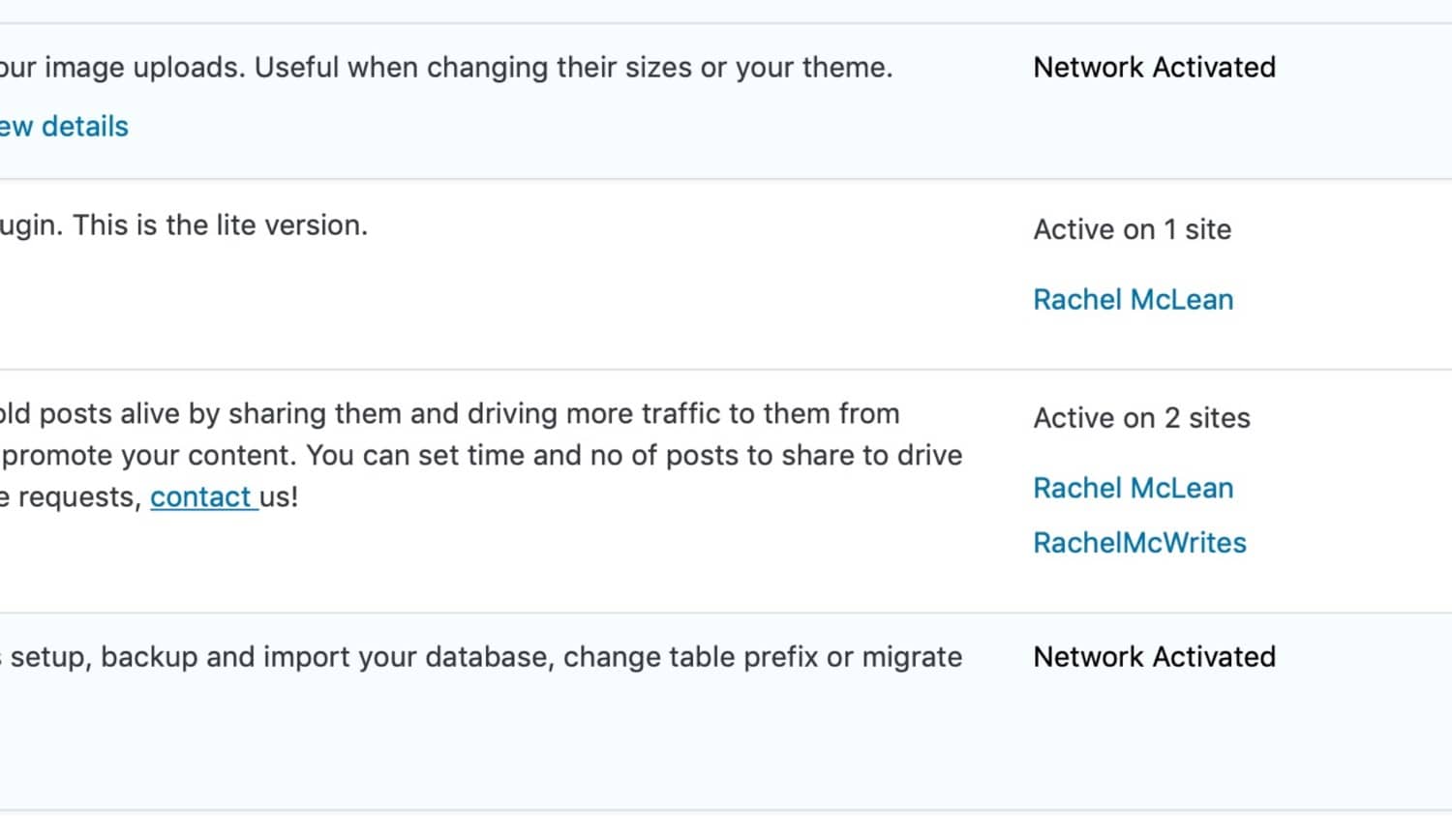 Multisite enhancements – plugins venster