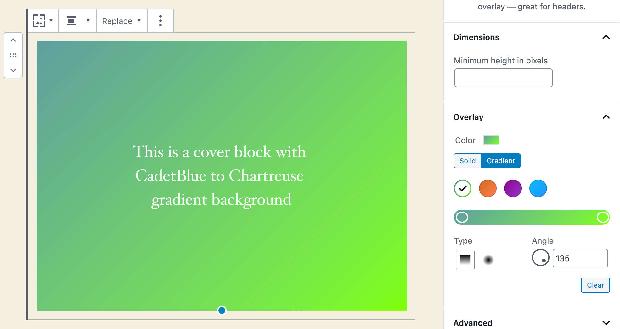 Custom gradient presets in WordPress 5.4