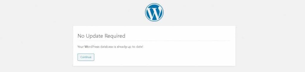 De foutmelding "database is already up-to-date" in WordPress.