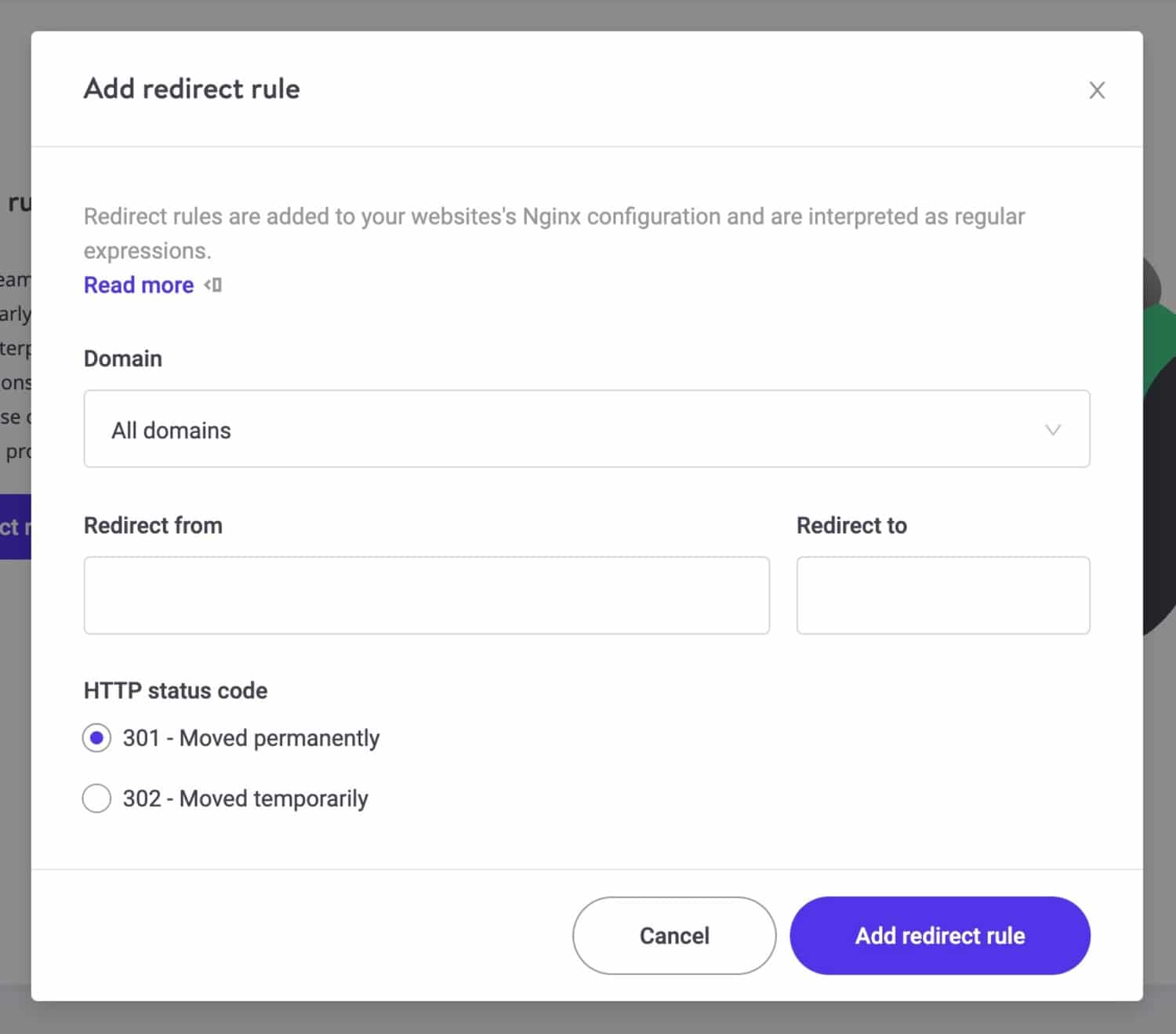 MyKinsta add redirect rule