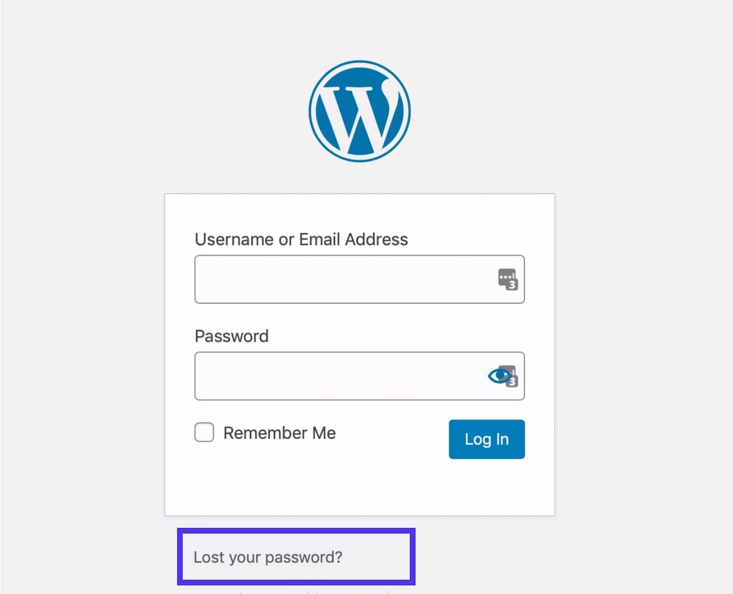 WordPress lost password link