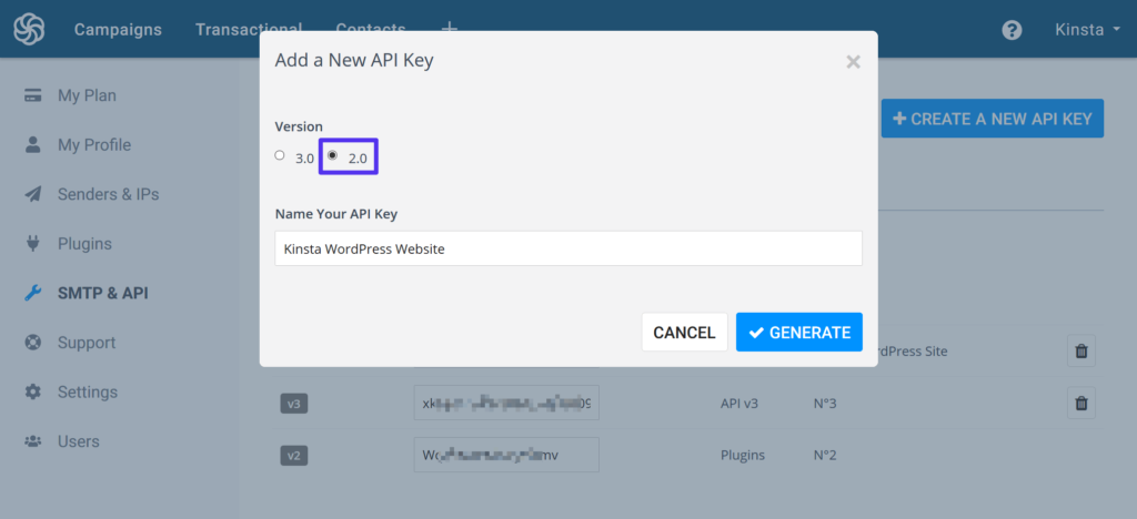 Maak een Sendinblue API 2.0 key