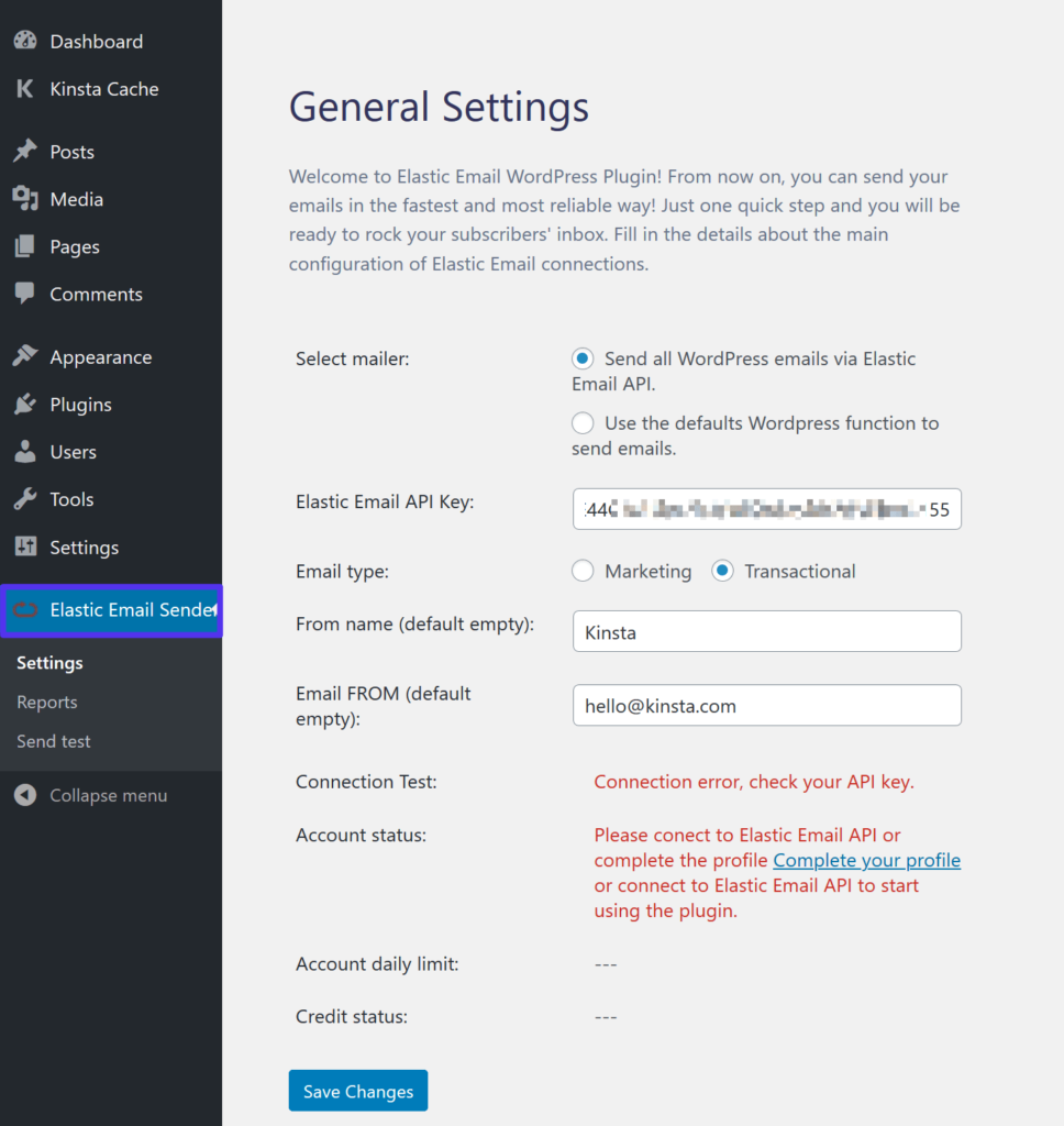 Toevoegen van de Elastic Email API key aan de WordPress plugin