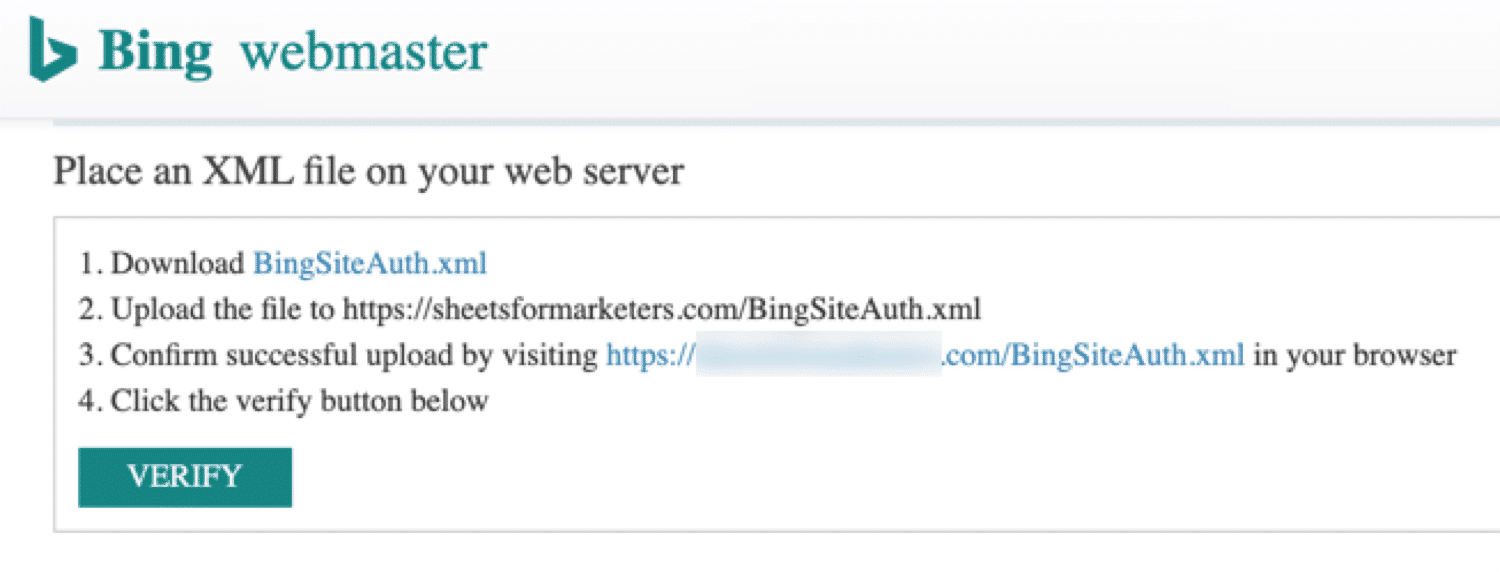 Bing verificatie met een XML bestand