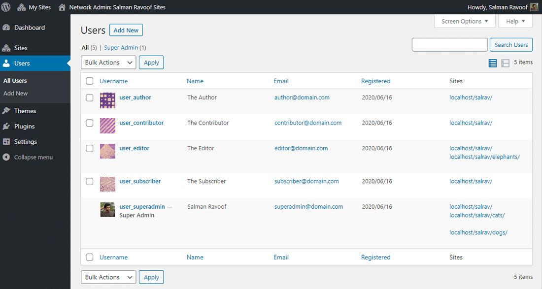 Het panel 'Users' binnen een Network Admin dashboard