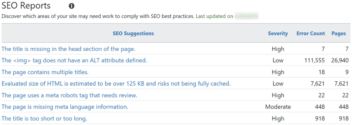 SEO Reports in Bing