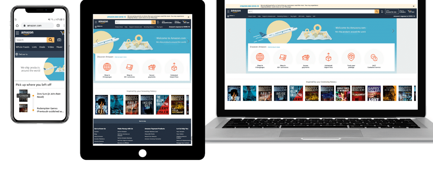 Amazon op mobile, tablet, en laptop