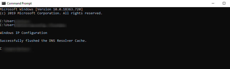 De Command Prompt in Windows na het legen van de DNS cache