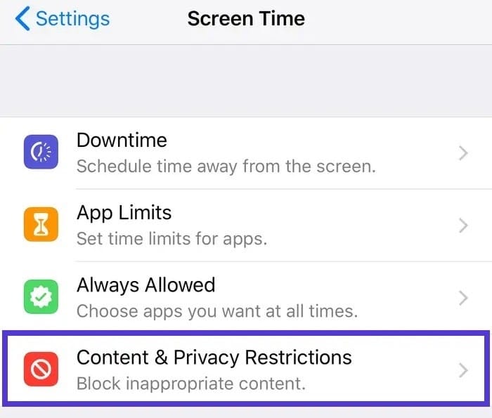 iPhone instellingen– content & privacy