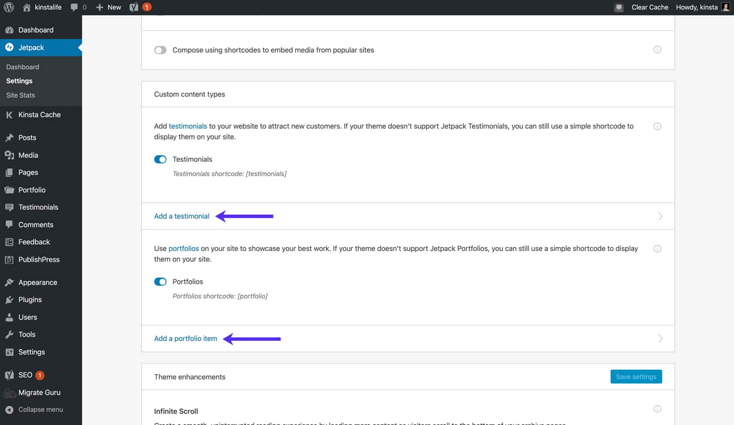 Jetpack aangepaste content types.