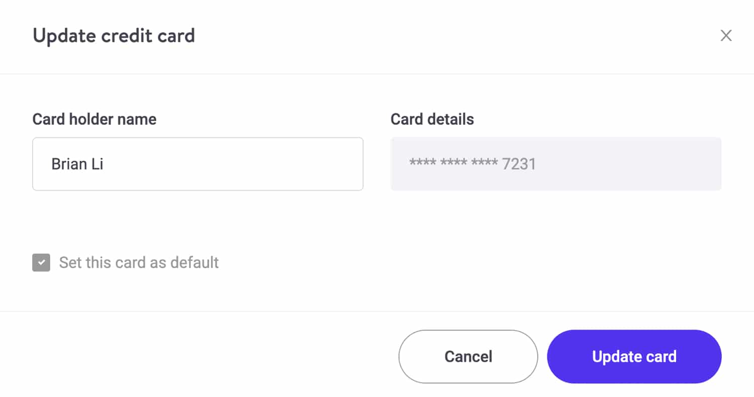 Update credit card name.