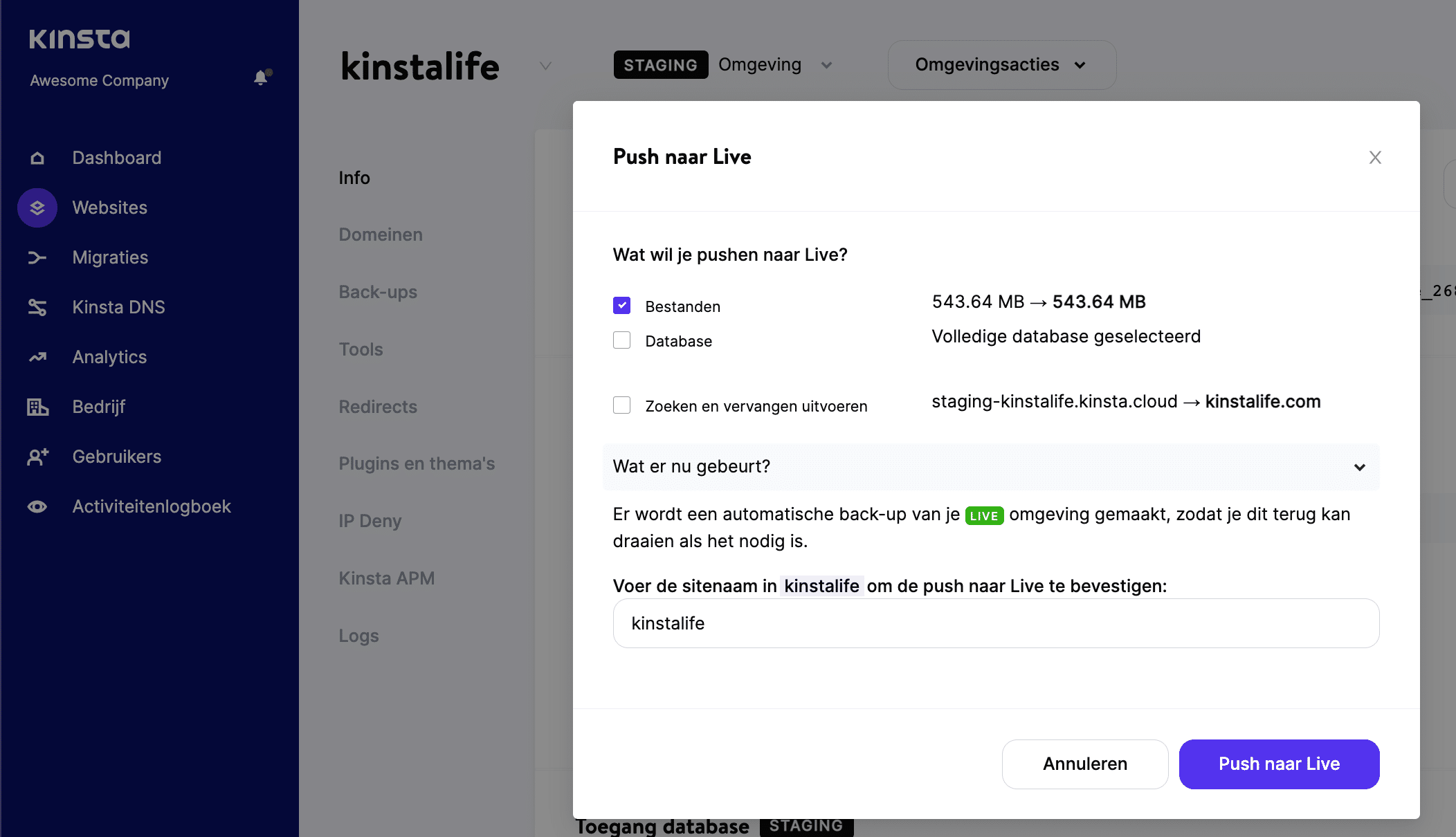 Gebruik Selective Push om bestanden van test naar live te pushen.