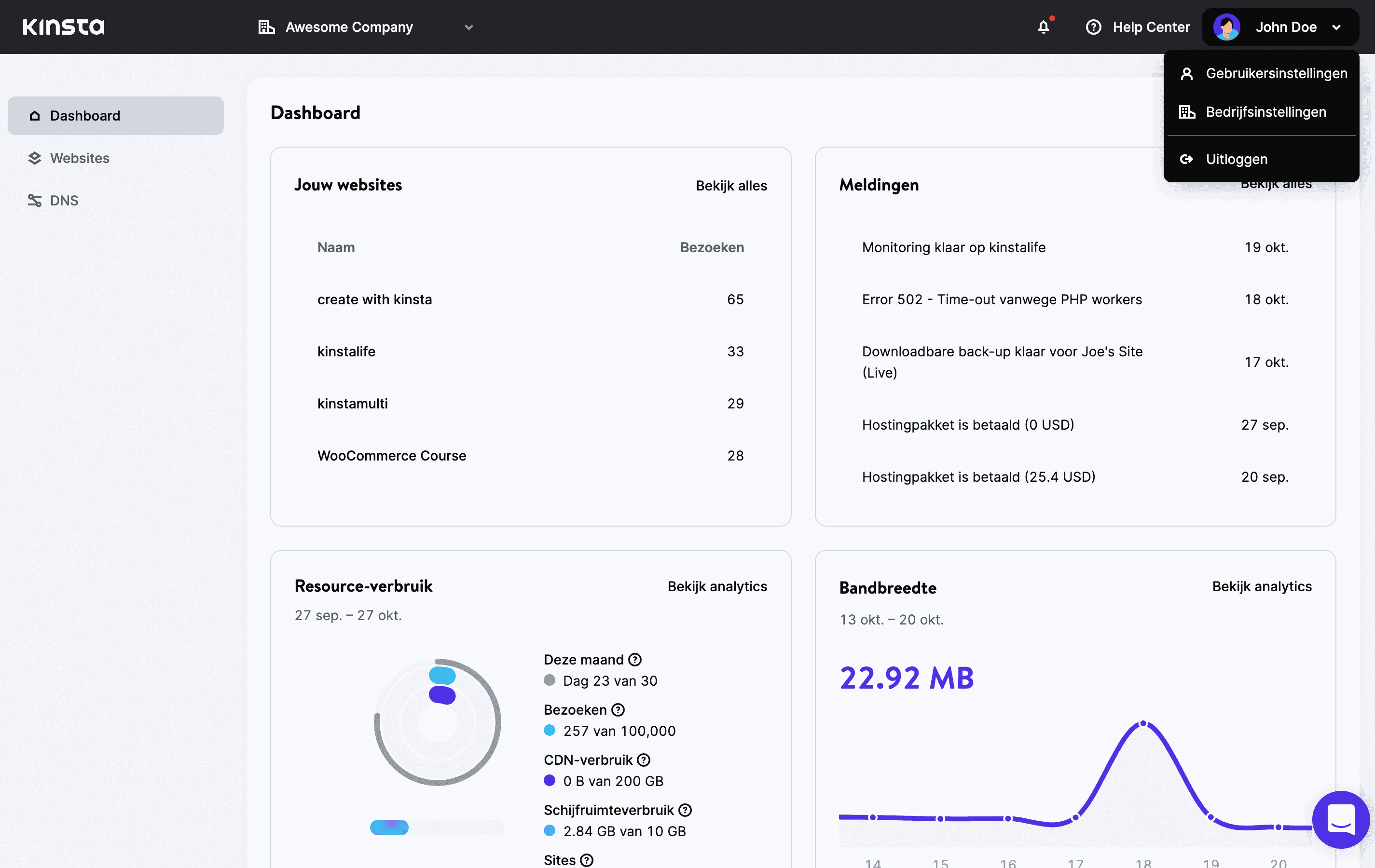 Het nieuwe MyKinsta dashboard