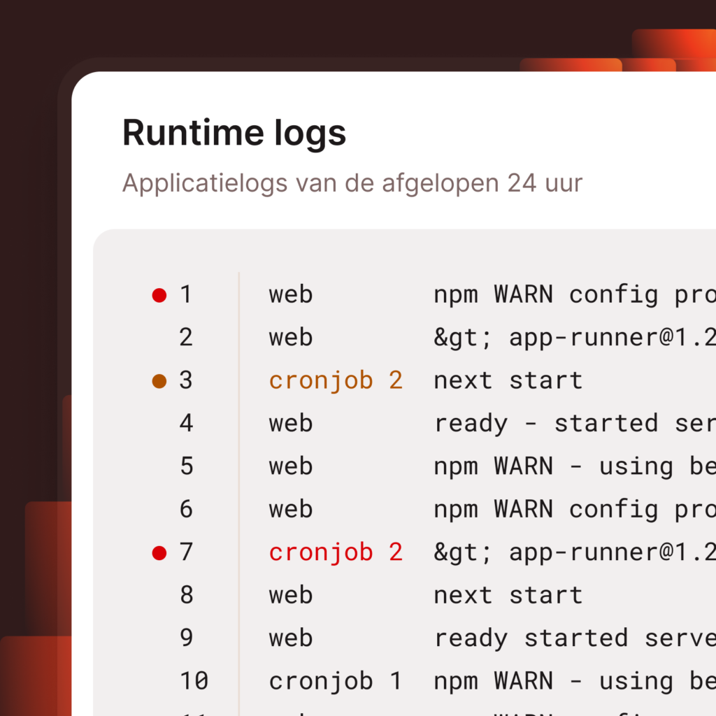 MyKinsta screenshot met runtime logs