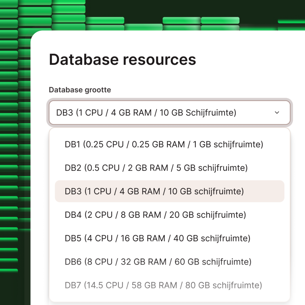 Screenshot met selector voor verschillende databasereferentieniveaus