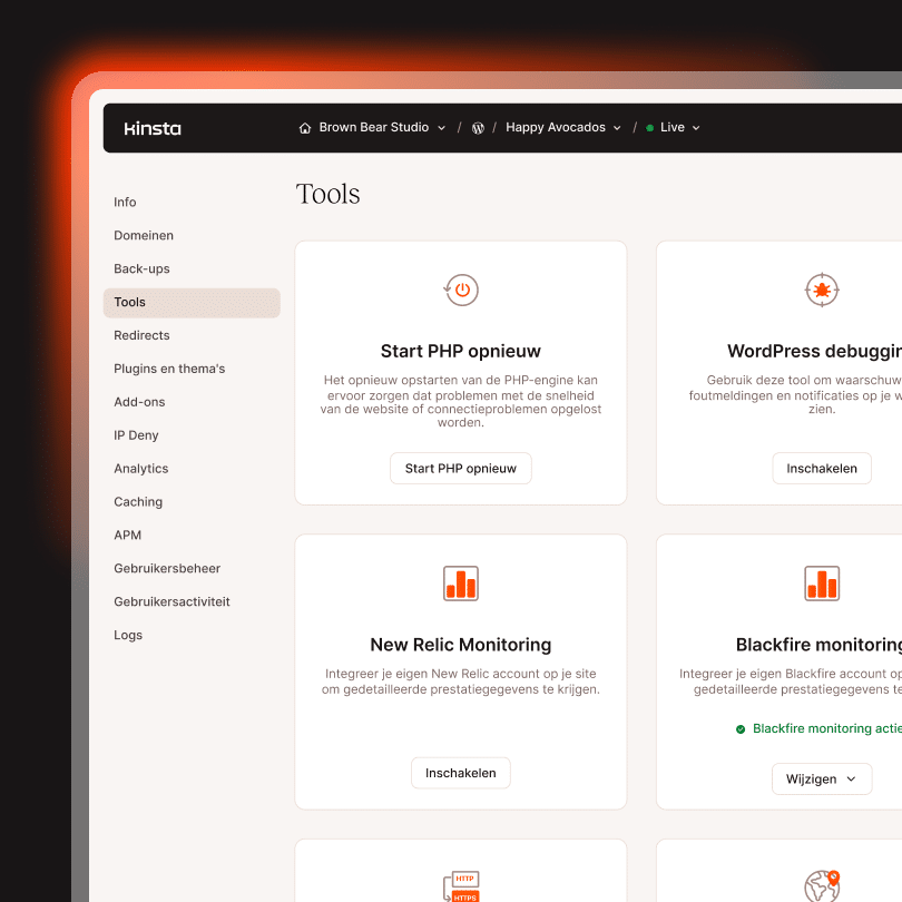 Het MyKinsta-dashboard biedt gebruikers volledige controle