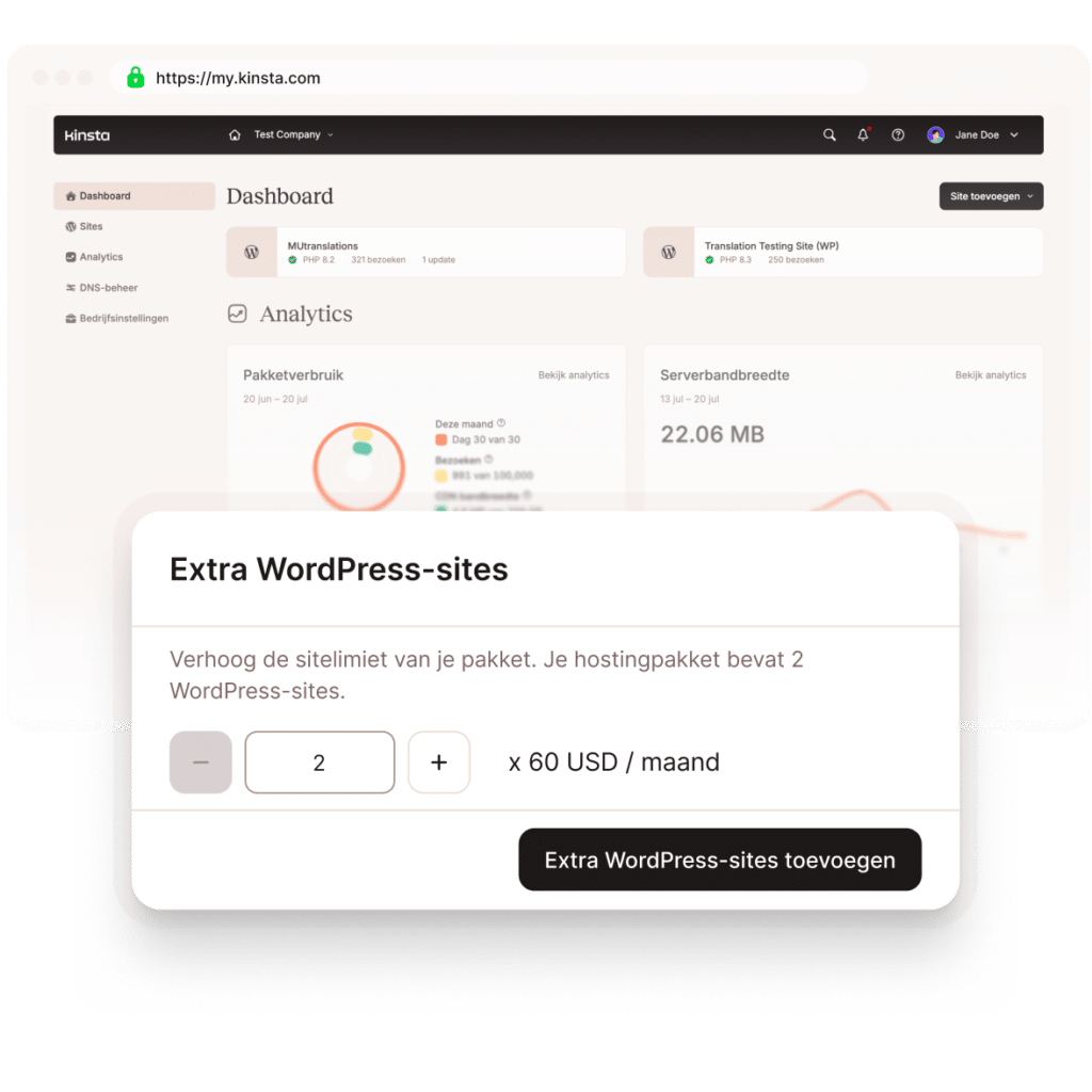 Een extra WordPress-site toevoegen in MyKinsta