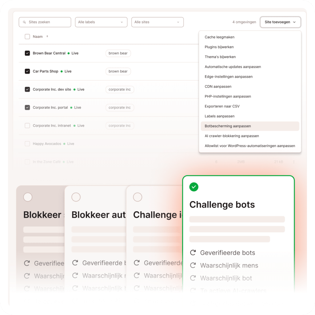 Schakel Botbescherming direct in MyKinsta in.