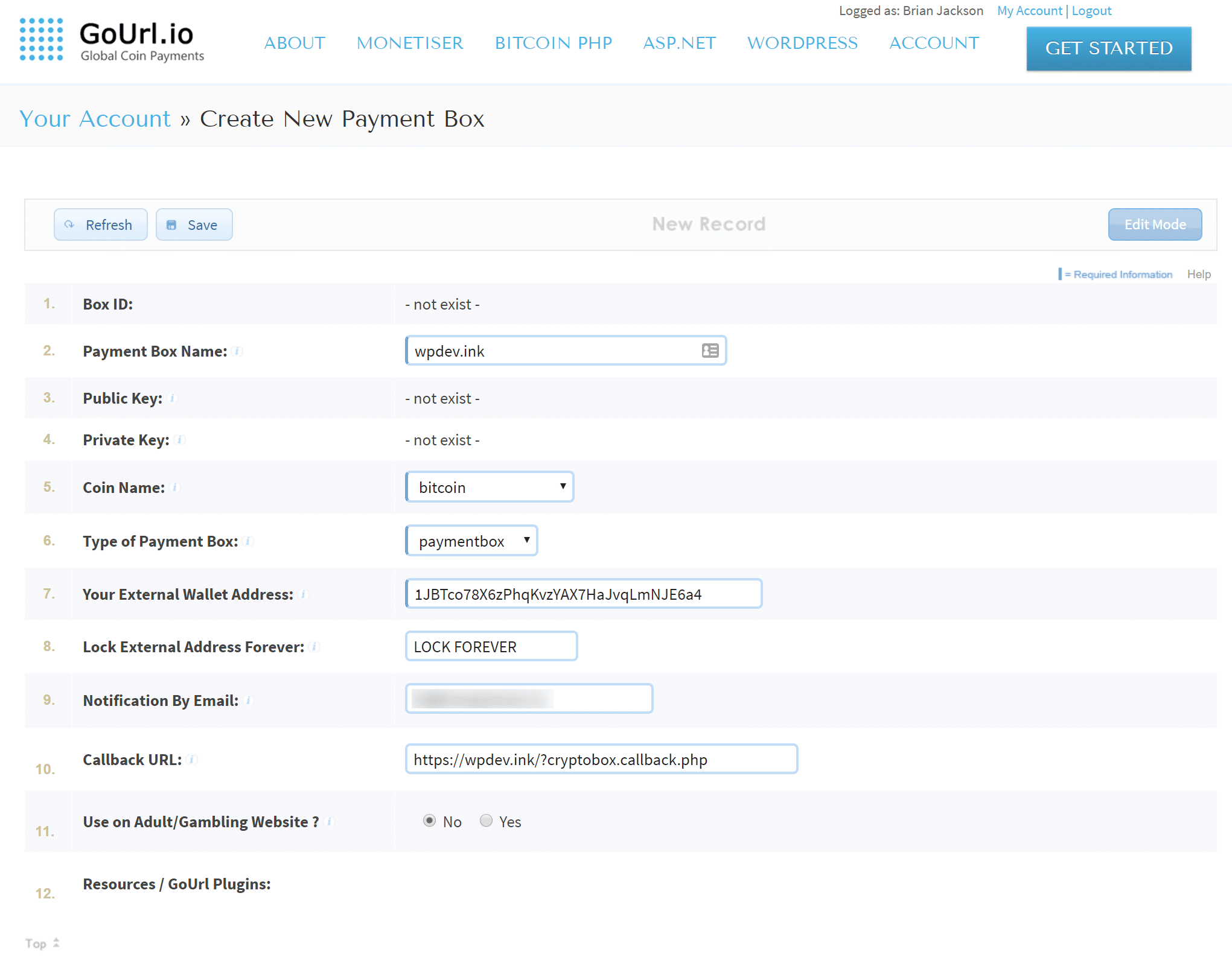 Caixa de pagamento GoURL