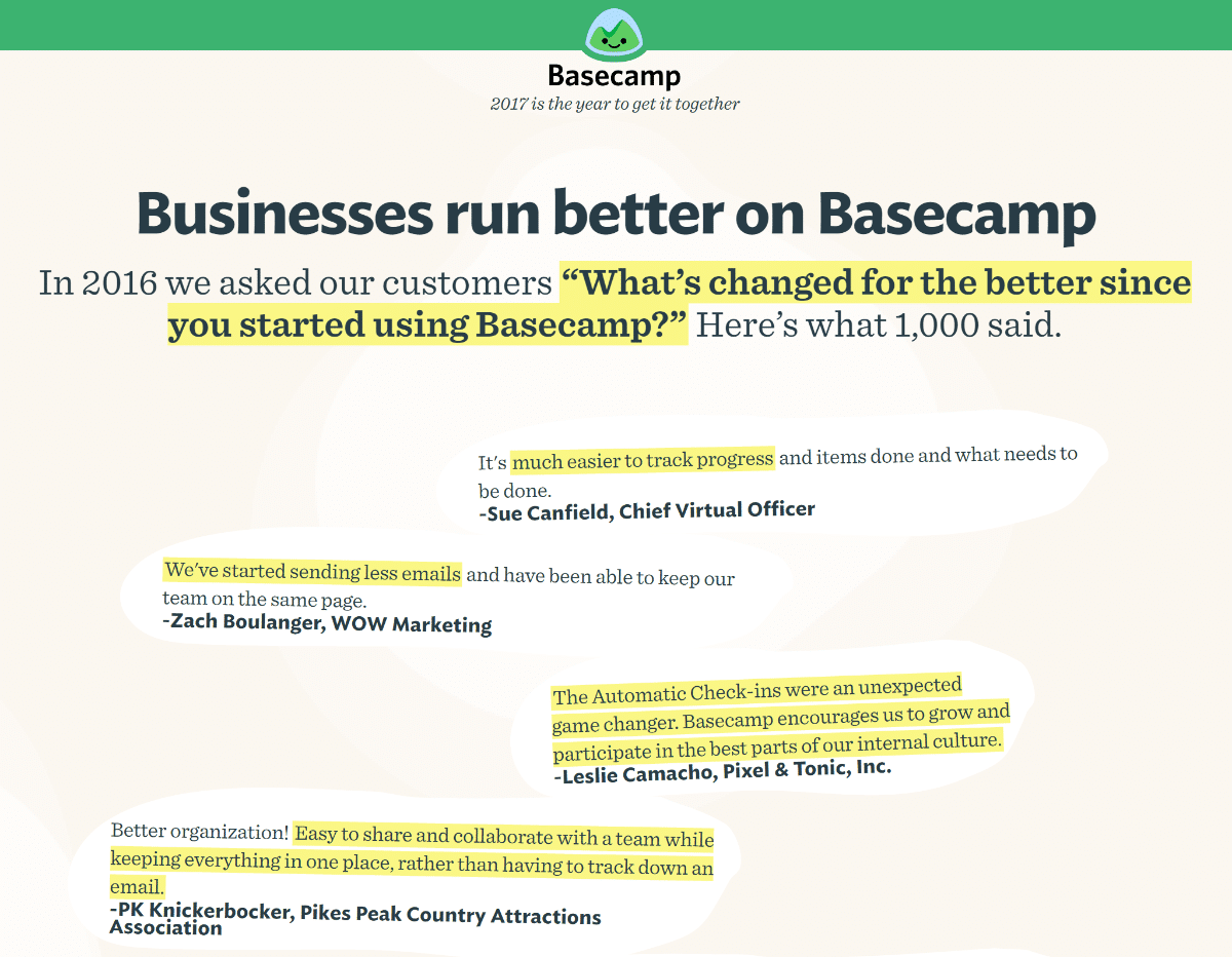 prova social basecamp