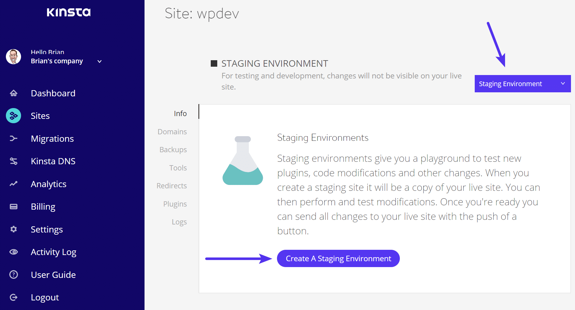 Staging environment Ambiente de testes