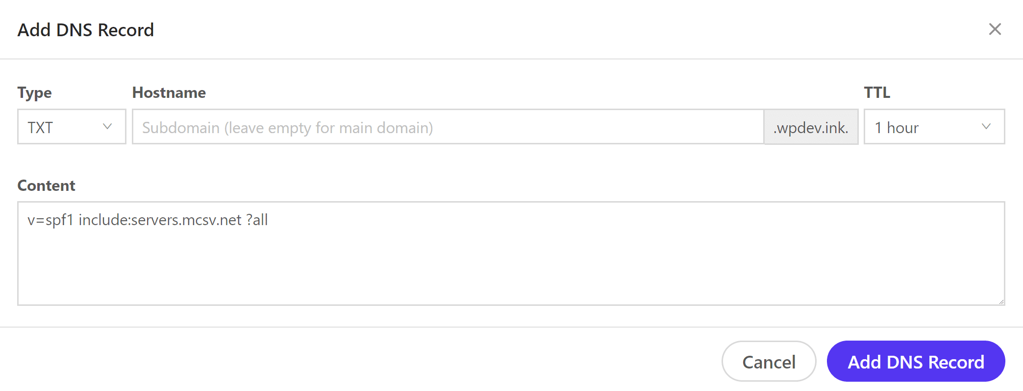 Adicionar um registro TXT (SPF)