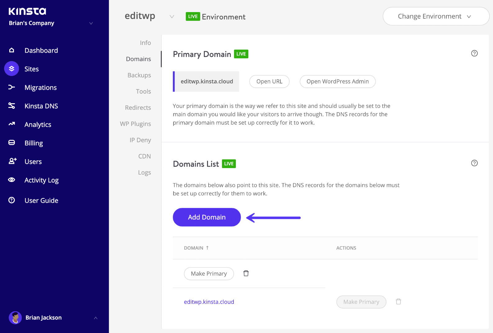 Adicionar domínio no MyKinsta