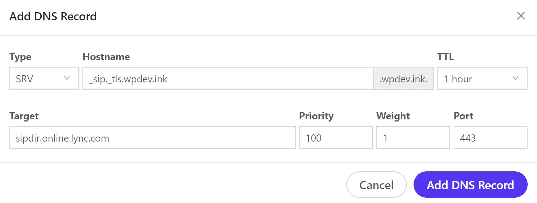 Adicionar registro SRV