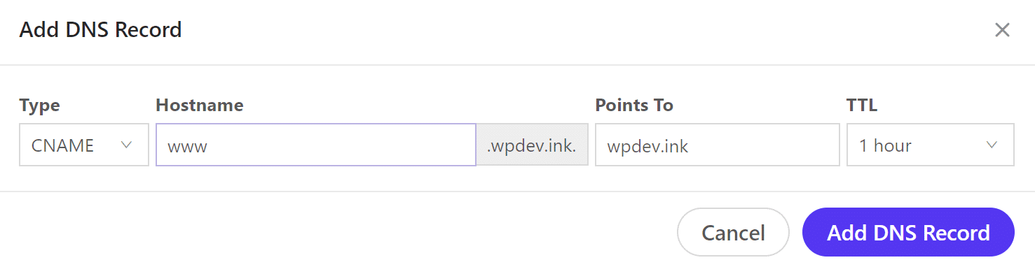 Adicionar registro CNAME