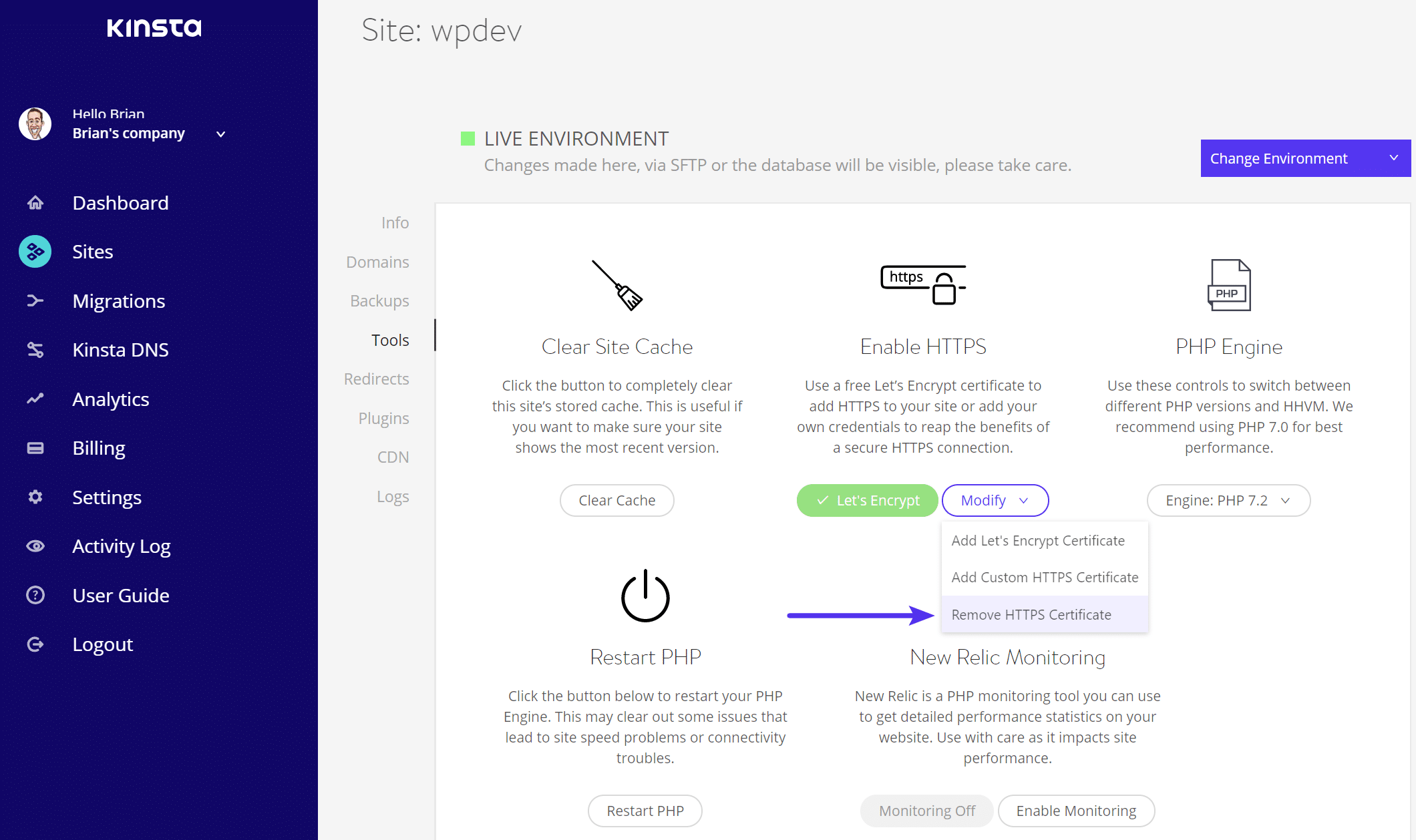 Remover certificado HTTPS