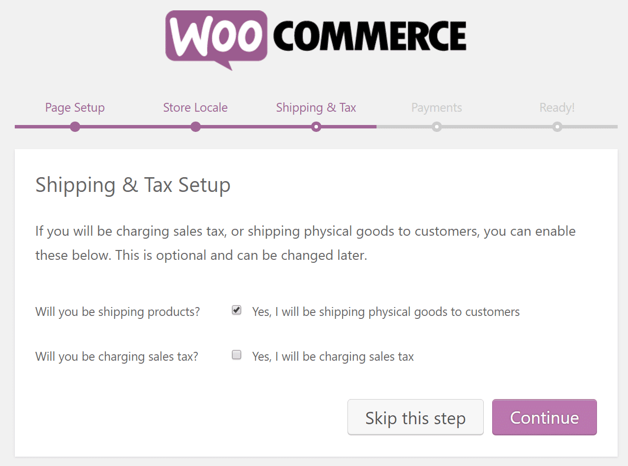 WooCommerce shipping and tax setup Configuração de envio e impostos do WooCommerce