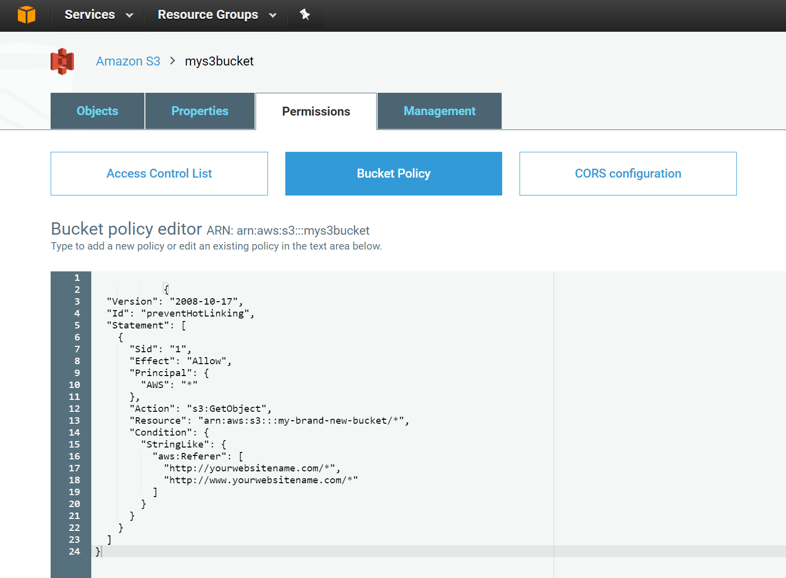 Proteção de hotlink Amazon S3