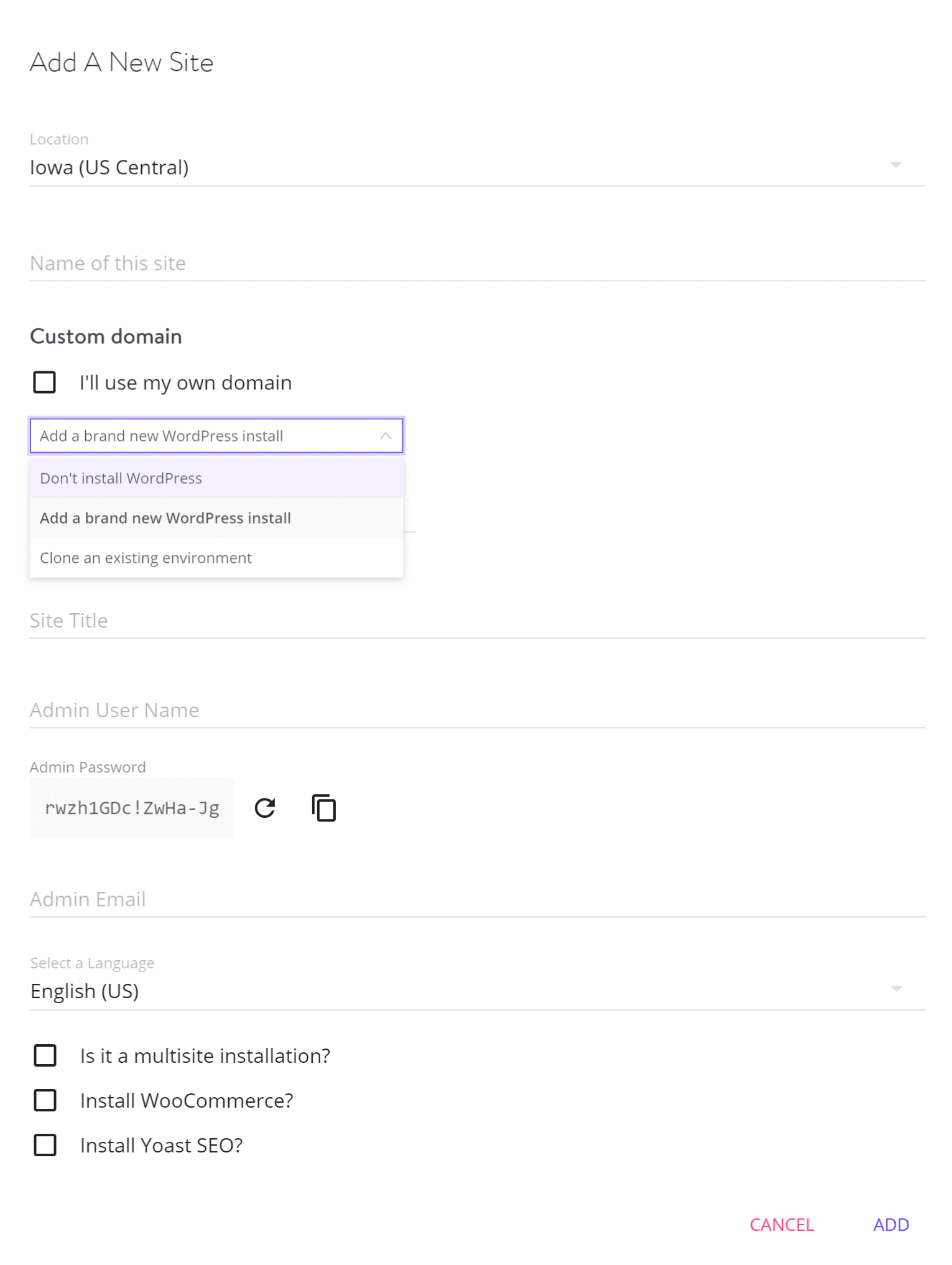 Instalação do WordPress de um só clique