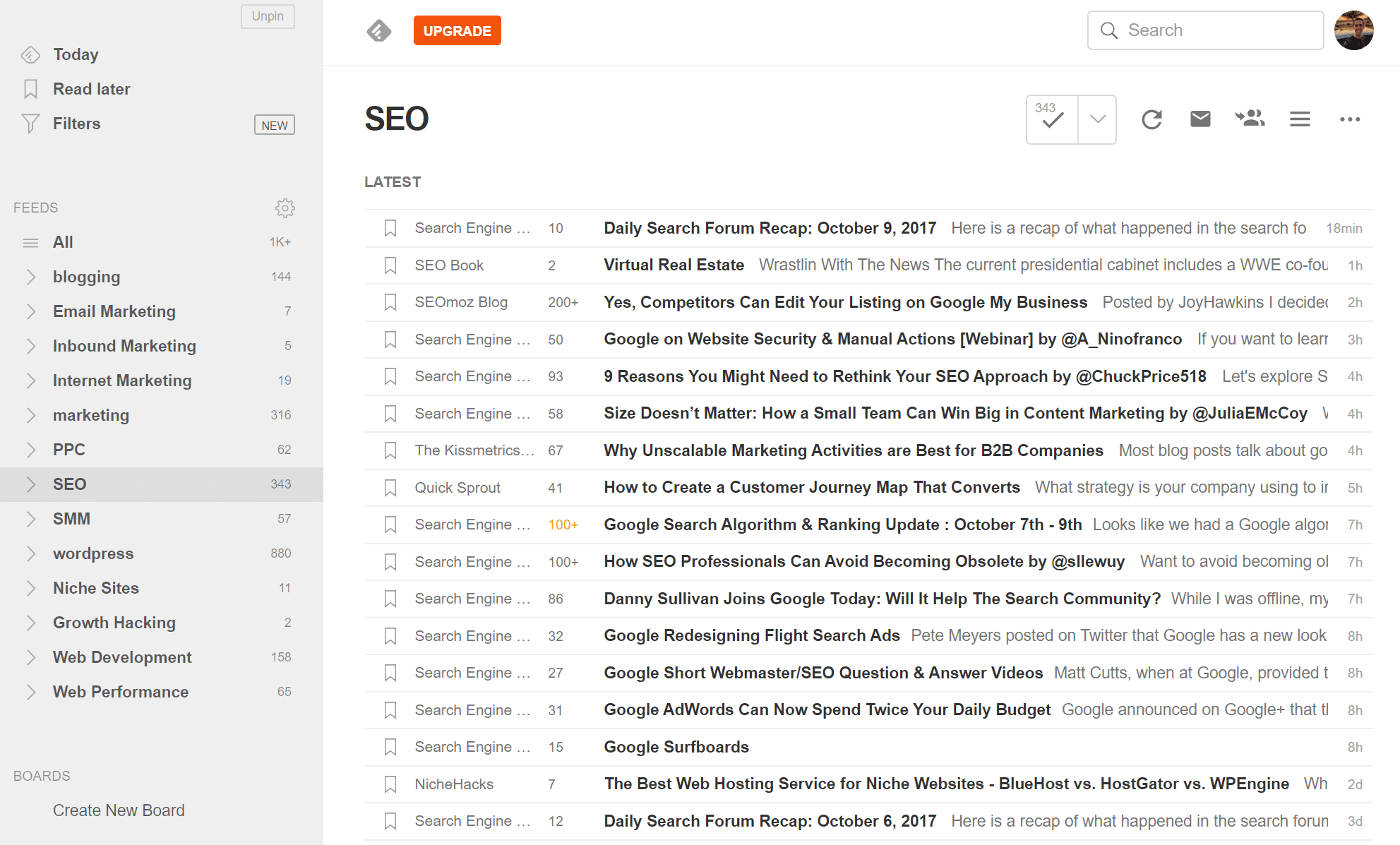 Feedly RSS feeds