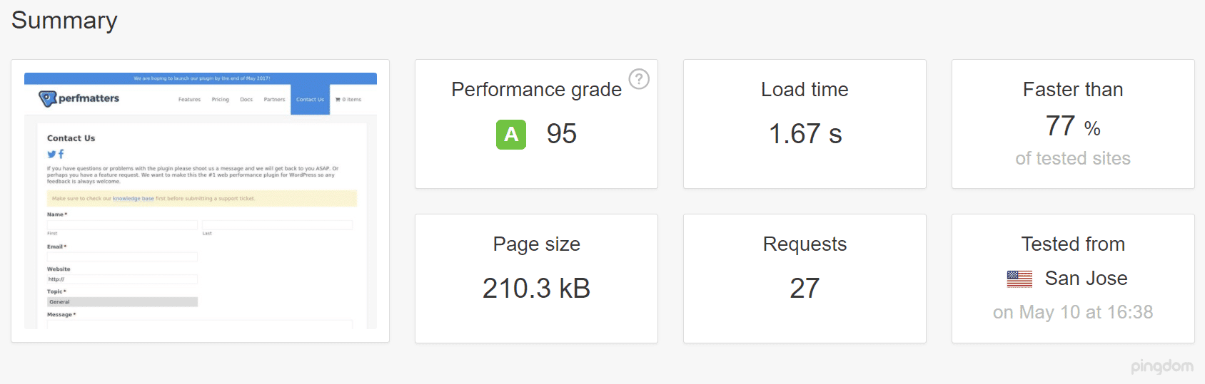 Resultado de teste no Pingdom com a URL malformada