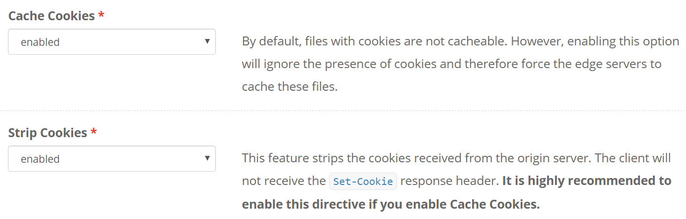 Desativar cookies no CDN