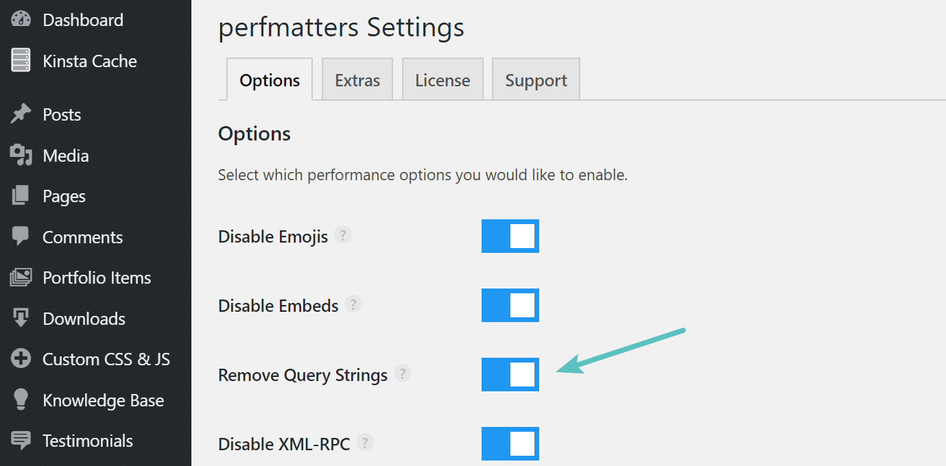 Remover query strings com o plugin perfmatters