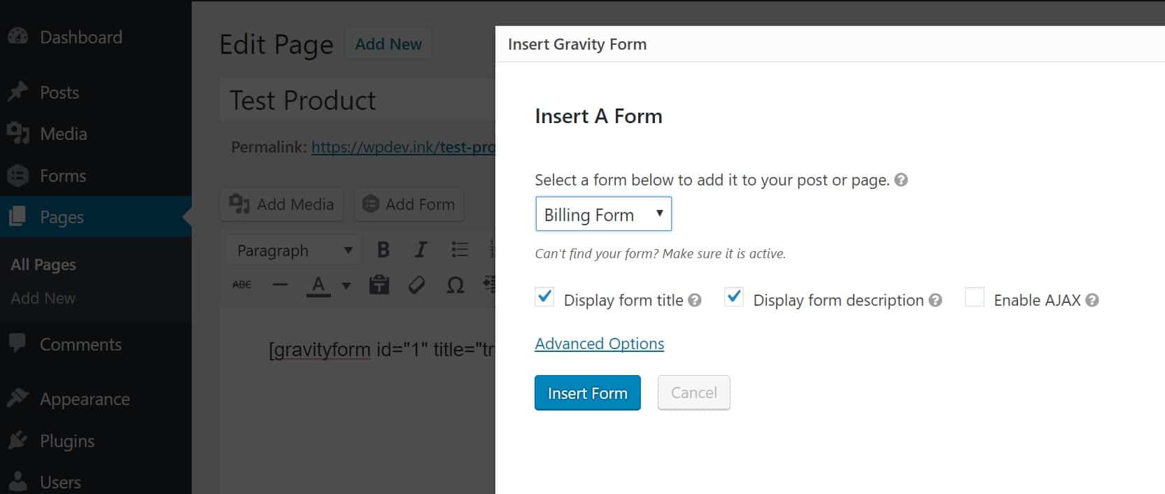Insert form Inserir formulário