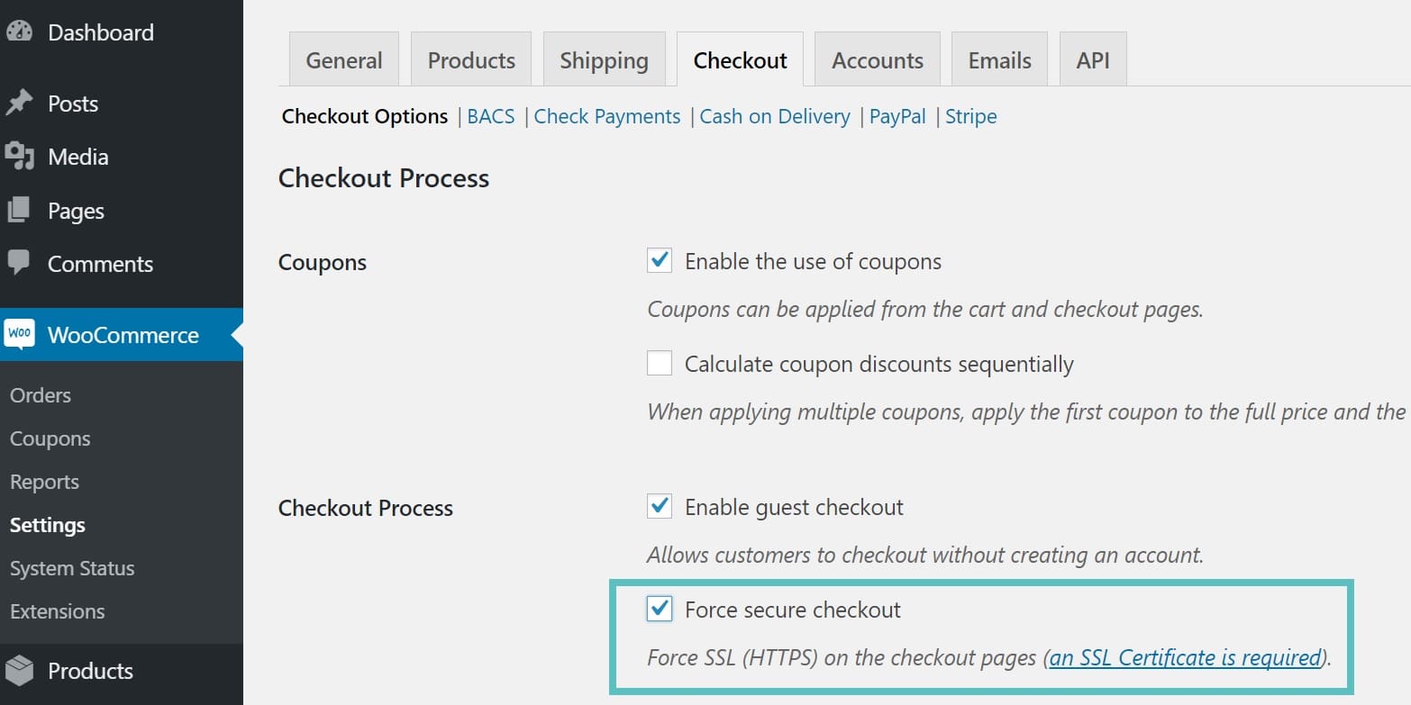 WooCommerce força de segurança checkout