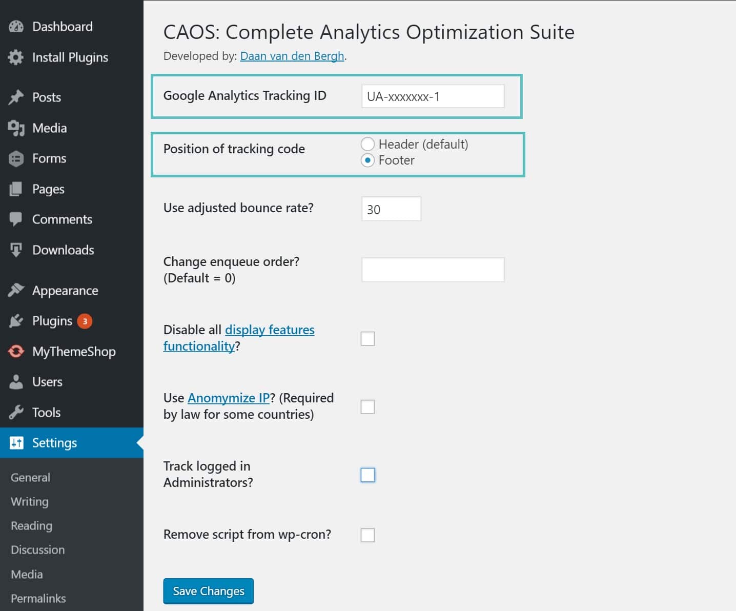 Configurações analíticas locais