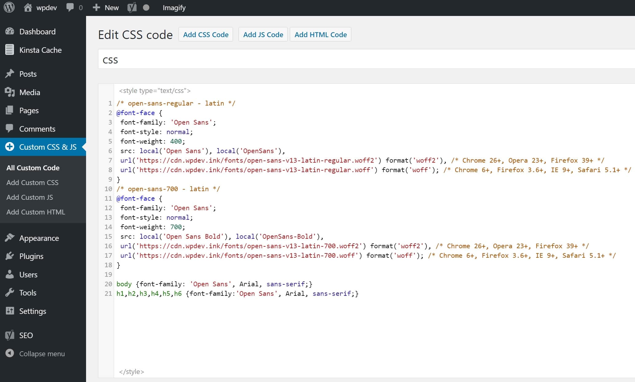 CSS para fonte Open Sans hospedada localmente