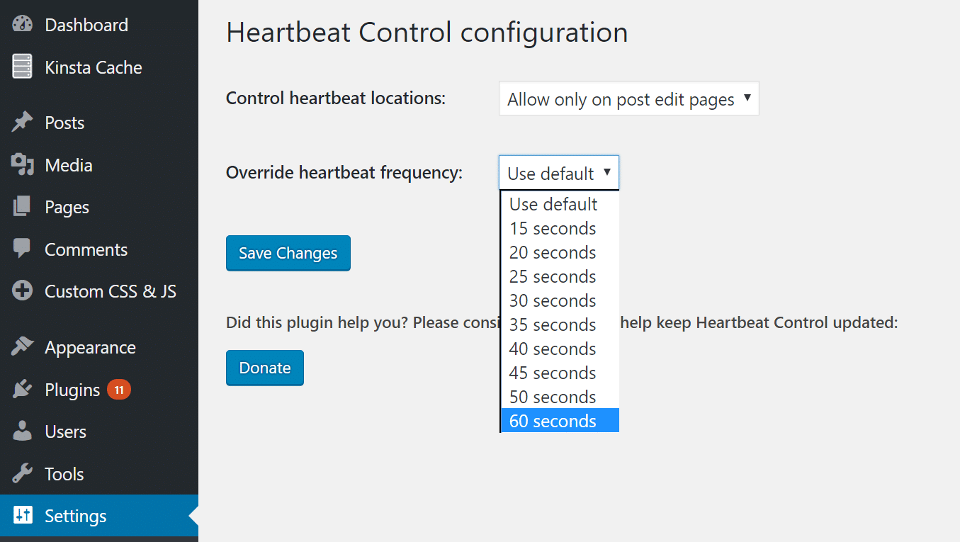 Frequência de controle Heartbeat